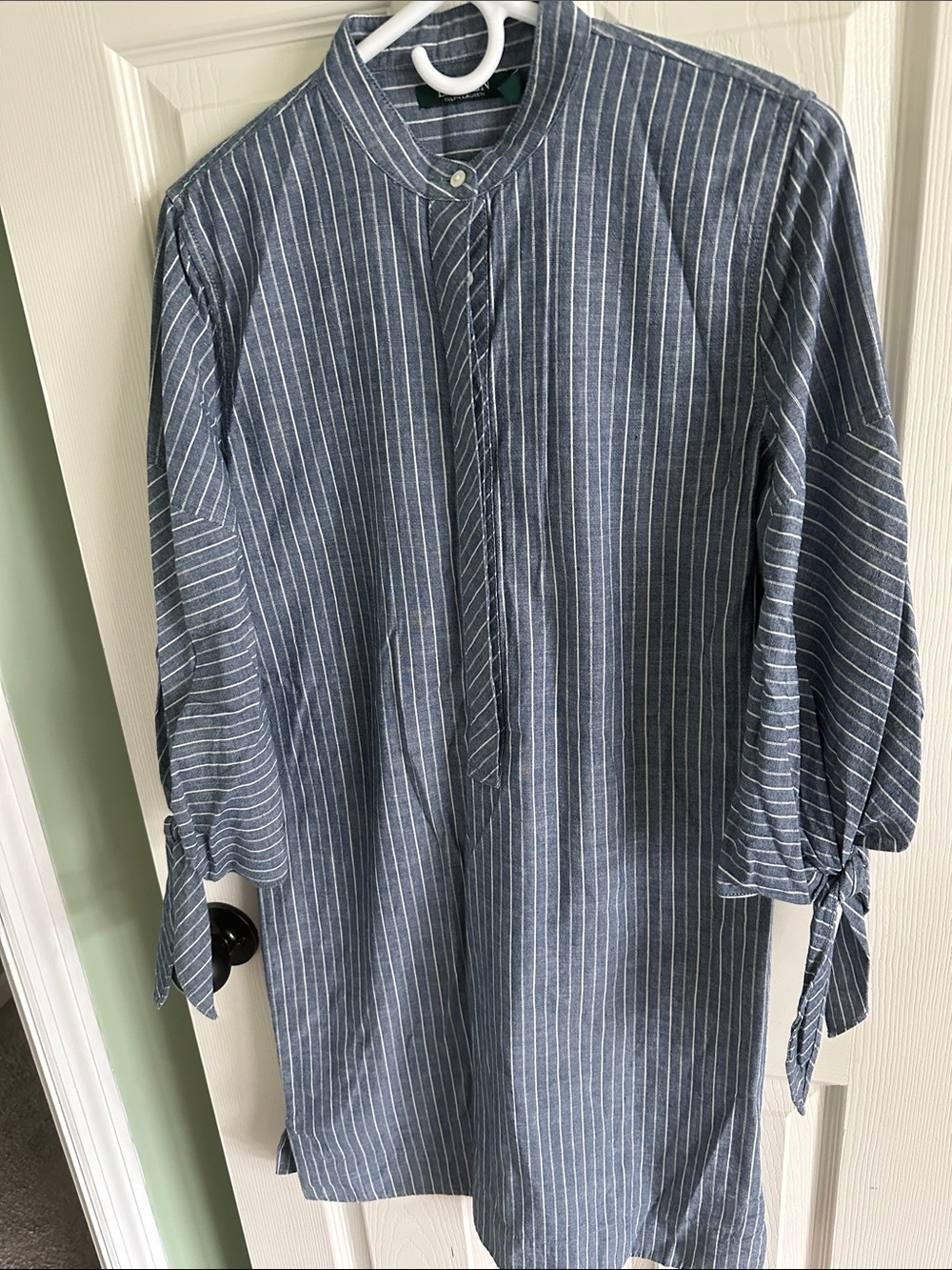 Lauren Ralph Lauren Striped Chambray Tunic Dress with Tie Sleeves